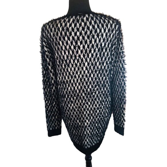 Mixumi Black White Herringbone Cozy Soft Eyelash Checkered Long Sweater Dress - Picture 2 of 11